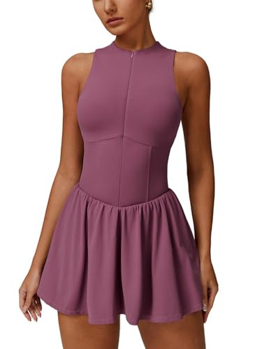Tennis Dress for Women High Neck Sleeveless Ruffle A-line Dress with Shorts Yoga Fitness Active Dresses Purple | Amazon (US)