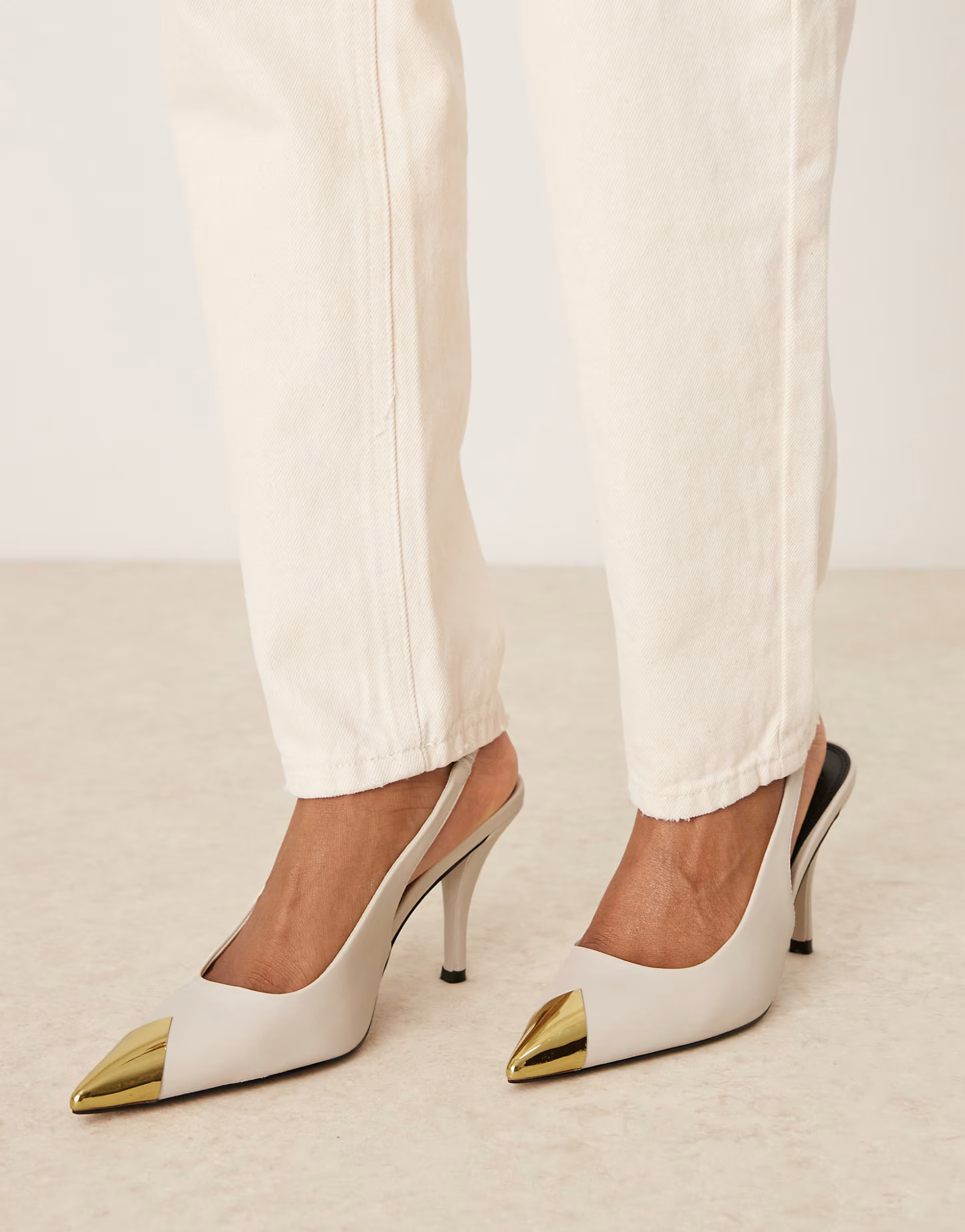 ASOS DESIGN Scandal toe cap slingback mid shoes in off white | ASOS (Global)