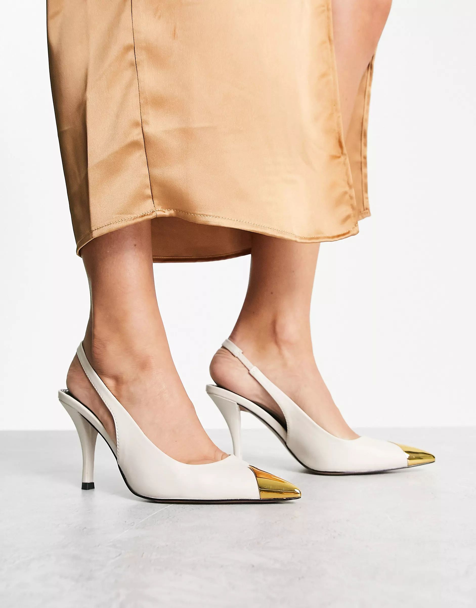 ASOS DESIGN Scandal toe cap slingback mid shoes in off white | ASOS (Global)