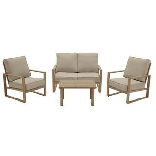 Hampton Bay Mansford Park Aluminum 4-Piece Deep Seating Set with Beige Cushions-PH20TL4S - The Ho... | The Home Depot