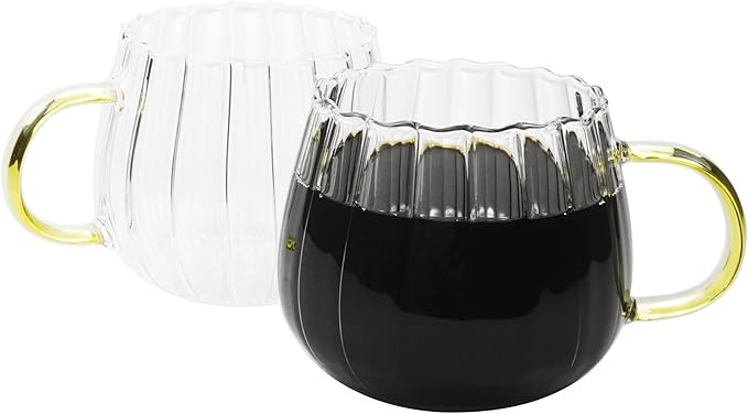 Halloween Pumpkin Mugs 14 oz Coffee Mugs Set of 2, Drinking Glasses with Yellow Handle, Clear Gla... | Amazon (US)