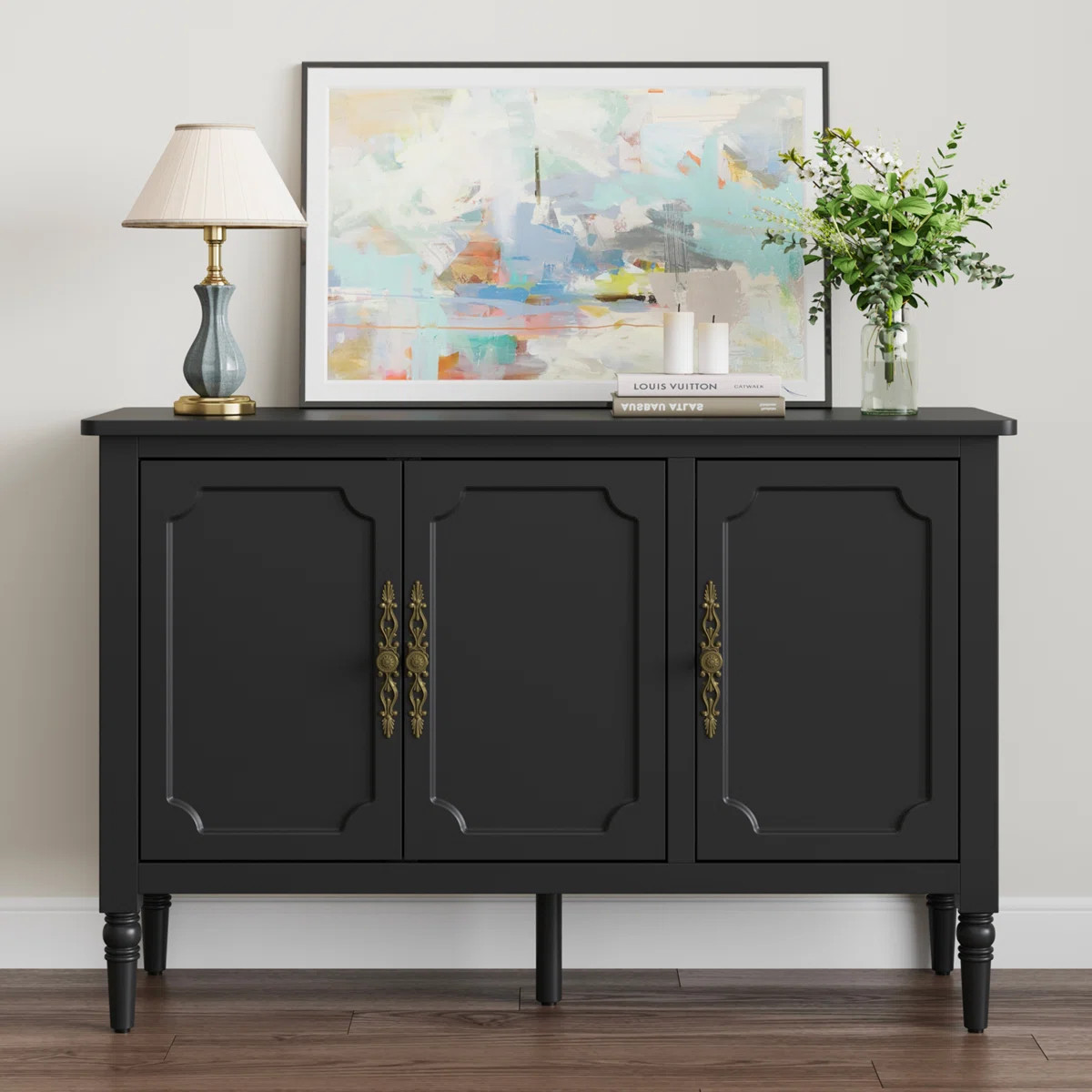 3-door Storage Cabinet With Adjustable Shelves And Turned Legs | Wayfair North America