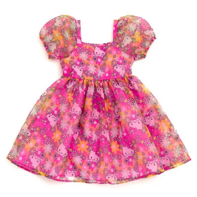 Hello Kitty Little Girls Square Neck Organza Dress Soft Pink / Yellow 7-8 | Target