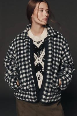 Maeve Gingham Sherpa Fleece Jacket | Anthropologie (US)