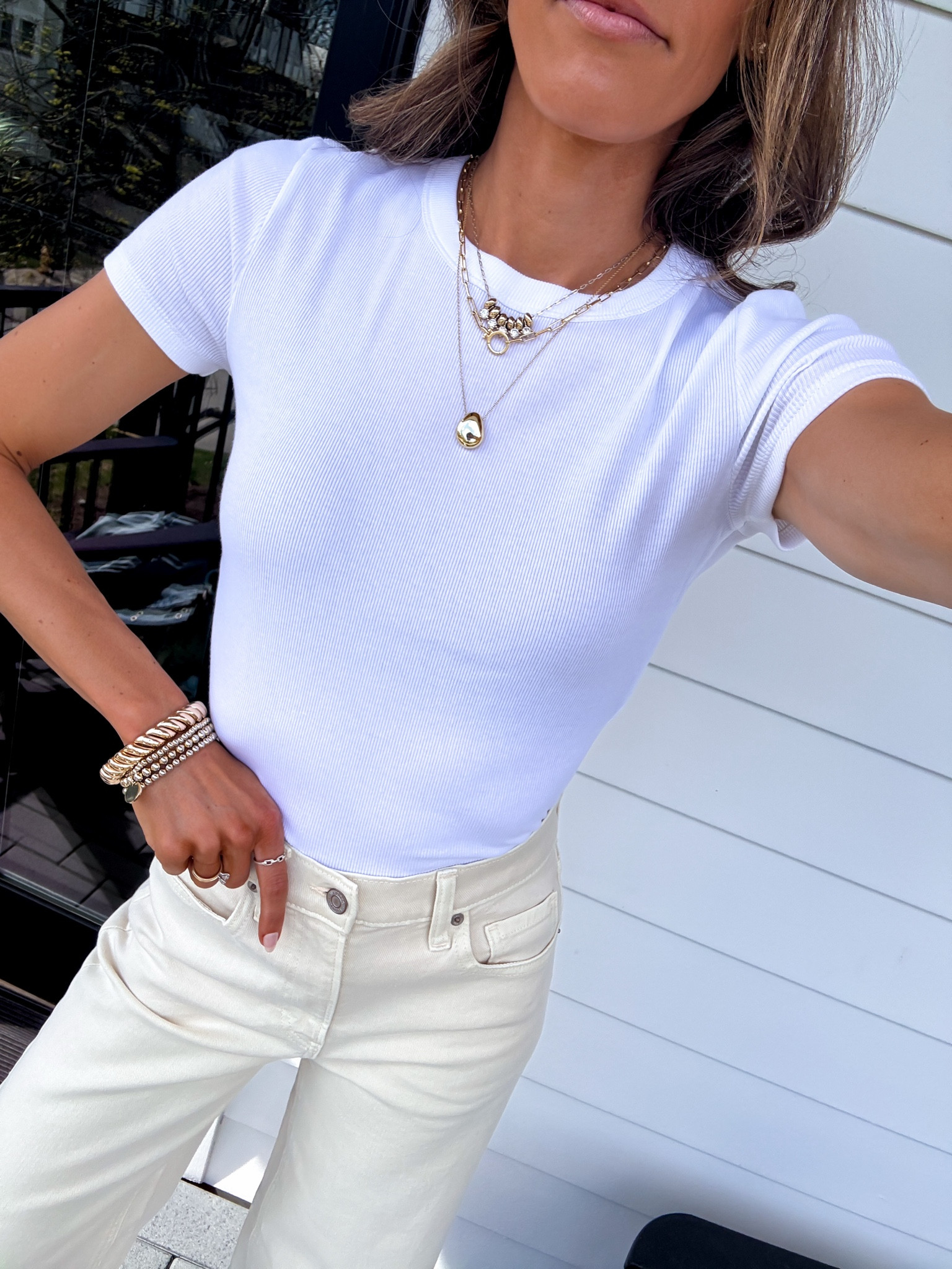 Wearing a size 25 ivory jeans and xsmall fitted top. Fit true to size. 

#LTKgrwm #LTKootd #LTKmomlife