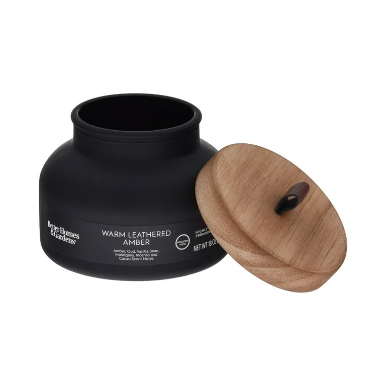 Better Homes & Gardens Warm Leathered Amber Scented Wooden Wick 18oz Bell Jar Candle | Walmart (US)