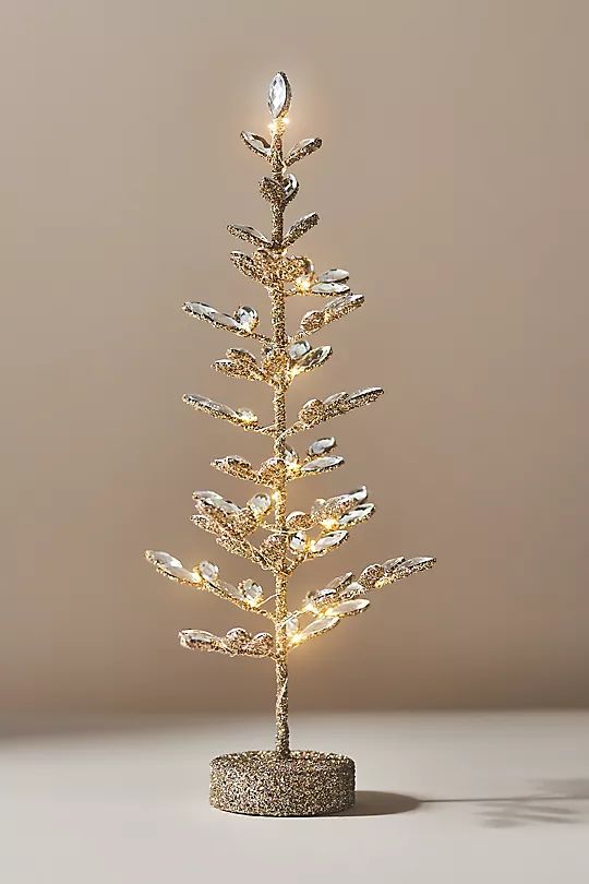 Crystal Leaves Light-Up Gold Tree | Anthropologie (US)