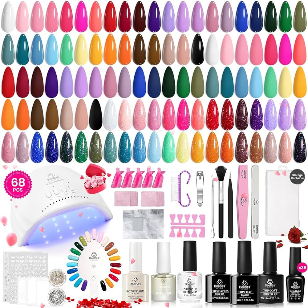 Beetles Gel Nail Polish Kit with U V Light 68 Pcs Emotional Spectrum 35 Colors Gel Polish Nail Ki... | Amazon (US)