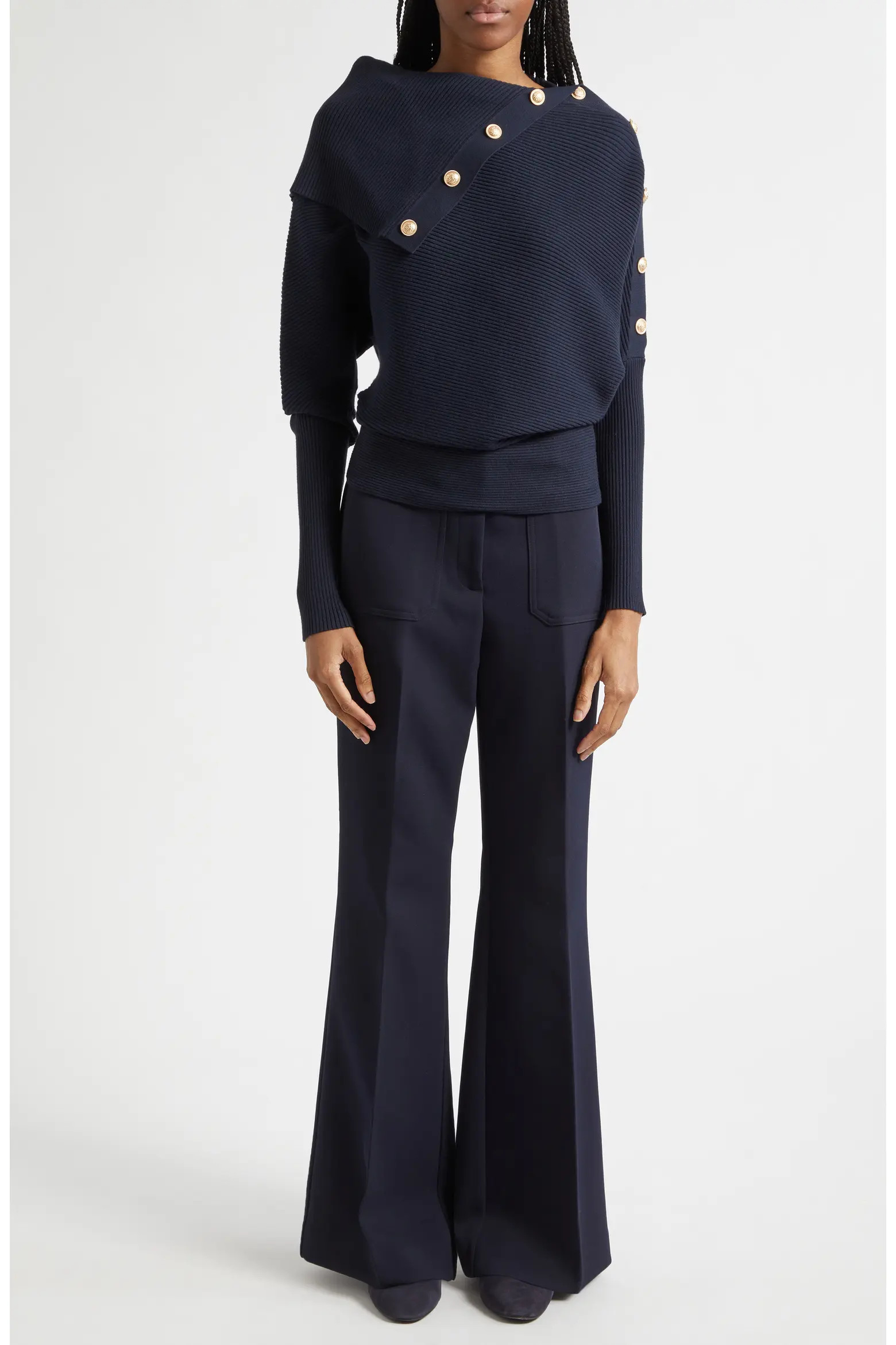 Reiss Lexi Button Shawl Rib Sweater (Women) | Nordstrom | Nordstrom