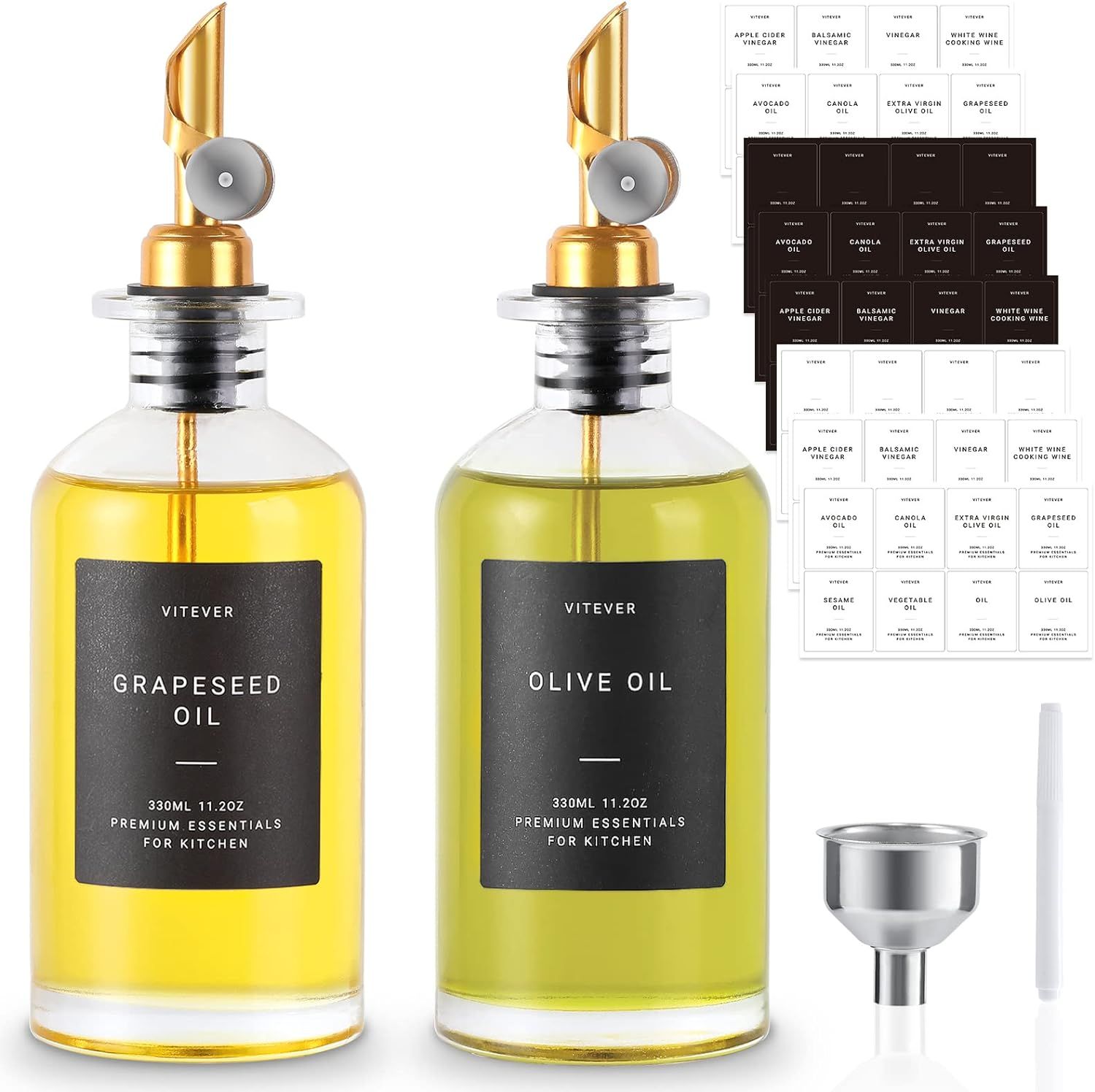 VITEVER Olive Oil Dispenser Bottle Set, Glass Coffee Syrup Dispenser for Kitchen, Gold Cooking Oi... | Amazon (US)