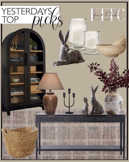 Yesterday’s Top Picks. Follow @farmtotablecreations on Instagram for more inspiration.

Better Homes & Gardens Juliet Solid Wood Frame Arc Cabinet, Black Finish. Angela Rose x Loloi Ember Fog / Dove Area Rug. Hayword 26.5" Table Lamp. East Bluff Woven Drawer Console Table - Threshold designed with Studio McGee. Artisan Handcrafted Terracotta Vases Natural Ribbed. Faux Purple Branches, Autumn Foliage, Burgandy Branches, Dark Red Branches, Faux Branches, Artificial Branches. Bergen Medium Glass Hurricane Candle Holder. Bergen Small Glass Hurricane Candle Holder. Essex Handcrafted Bunny Sculptures. IRON 3 ARM Candleabra. ecMode Large and Wide Seagrass Woven Wicker Storage Basket with Ring Handles, Natural Brown Finish. Paper Mache Bowls Luxe B Co. Entryway Inspo. Viral Arch Cabinet. 


#LTKfindsunder50 #LTKsalealert #LTKhome