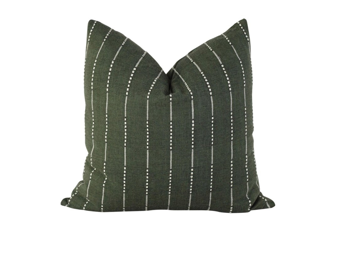 Green Linen Stripe Pillow Cover: Modern Throw Pillow | Etsy (US)