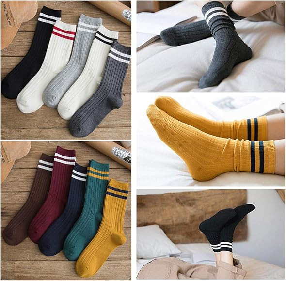 Redwind 10 Pairs Womens Fashion All Season Women's Crew Socks Simple Striped Ten Colors Socks Cas... | Amazon (US)