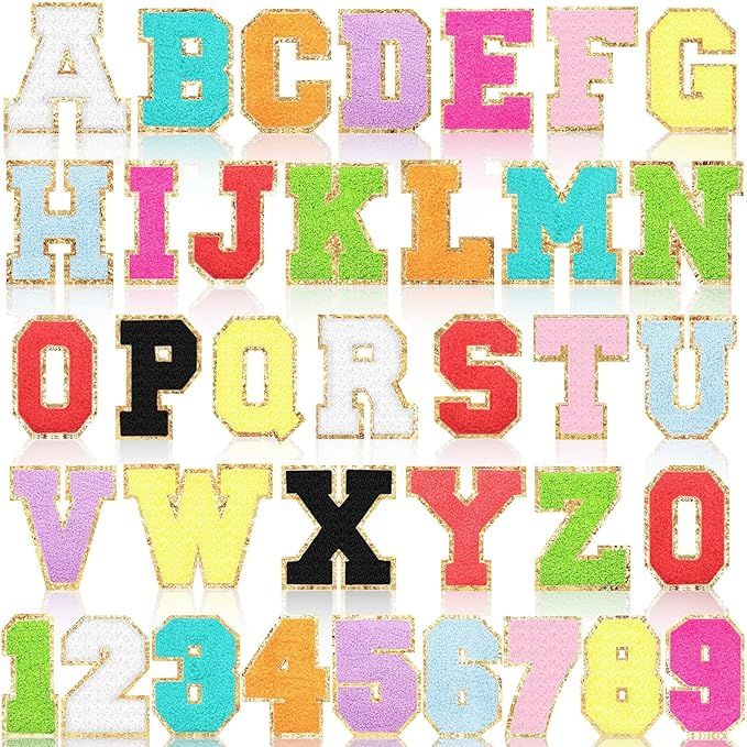 36 Pieces Iron on Alphabet Number Patches Chenille Letter Patches Iron On Letters A-Z Glitters Pa... | Amazon (US)