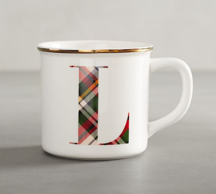 Plaid Alphabet Stoneware Mug | Pottery Barn (US)