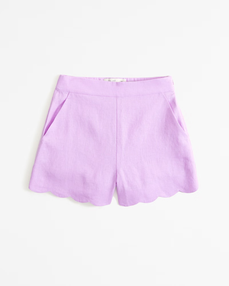 Women's Premium Linen Scallop-Hem Tailored Short | Women's Bottoms | Abercrombie.com | Abercrombie & Fitch (US)