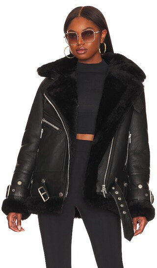 Moya V Oversized Shearling Moto in Black | Revolve Clothing (Global)