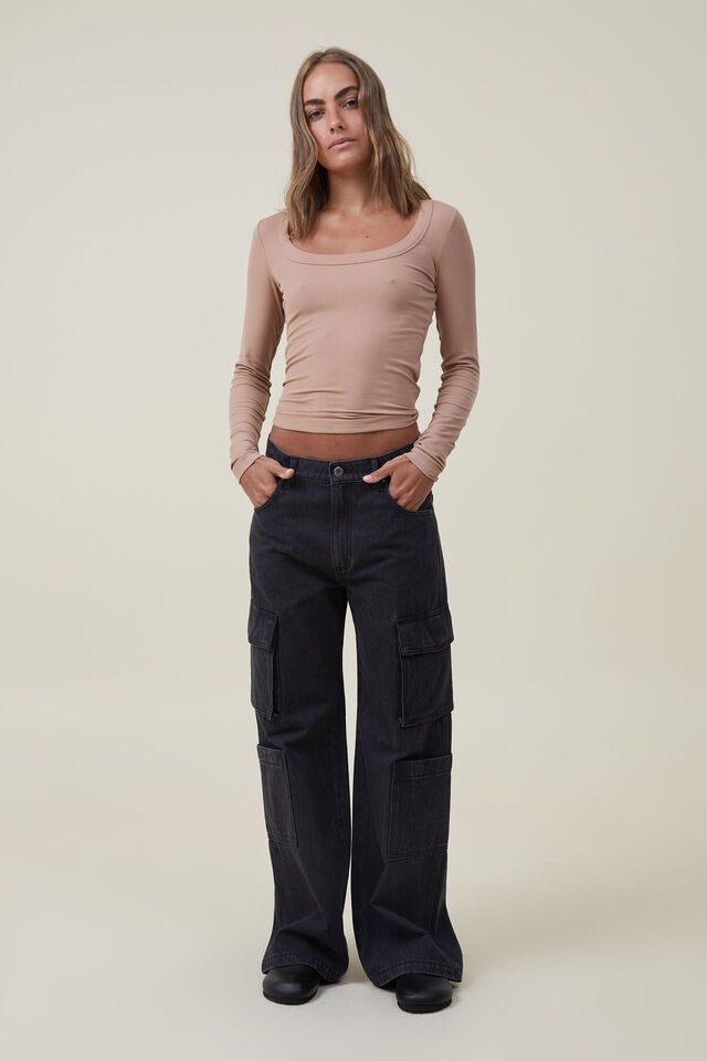 Staple Rib Scoop Neck Long Sleeve Top | Cotton On (ANZ)