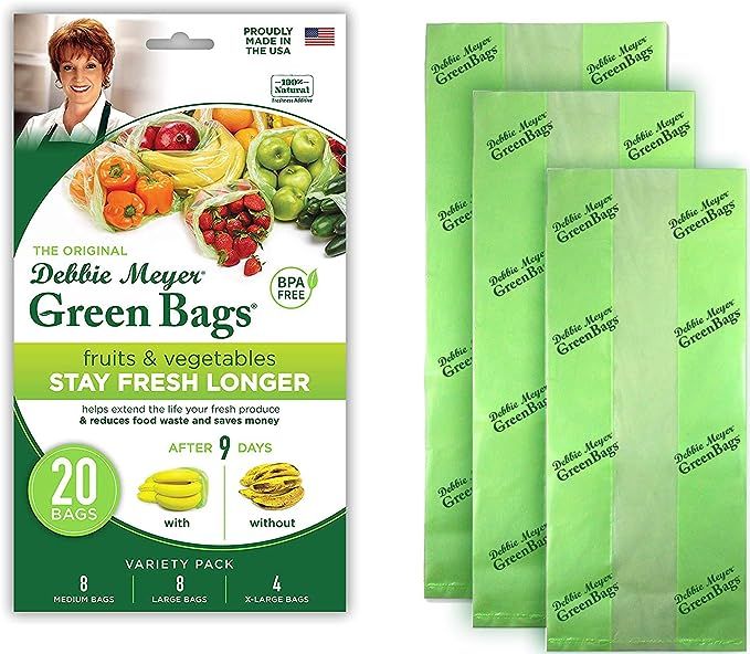 Debbie Meyer GreenBags 20-Pack (8M, 8L, 4XL) – Keeps Fruits, Vegetables, and Cut Flowers, Fresh... | Amazon (US)