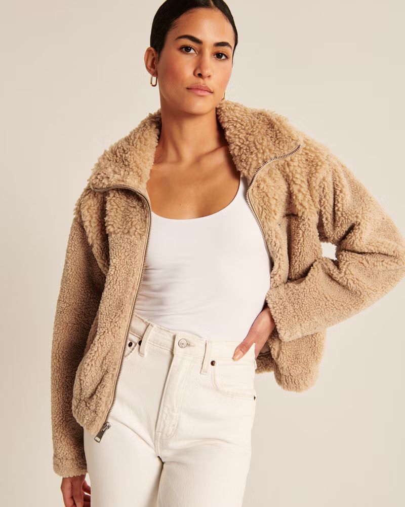 Women's Mixed Texture Sherpa Jacket | Women's Tops | Abercrombie.com | Abercrombie & Fitch (US)