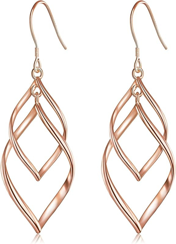 Sterling Silver Earrings for Women, 14k Gold Plated Dangle Earrings Double Linear Drop Statement Ear | Amazon (US)