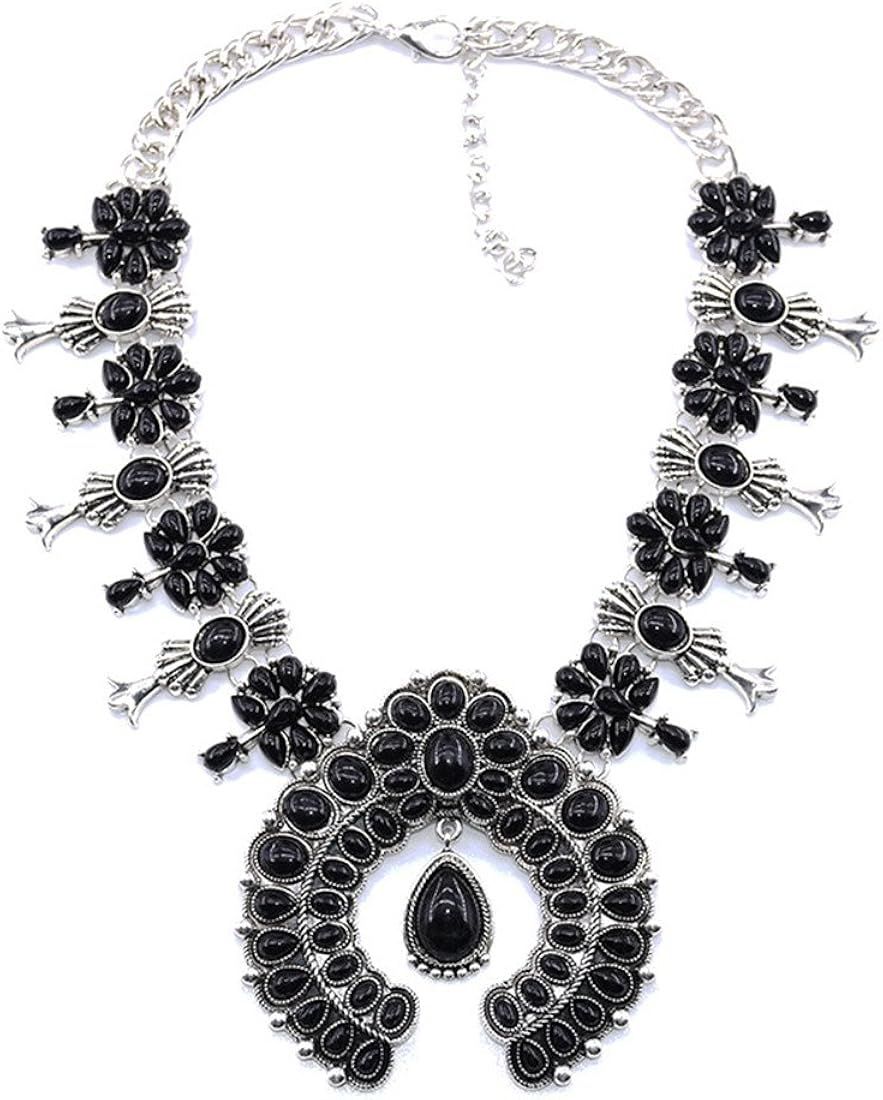 Lovage Bohemian Exaggerate Howlite Stone Squash Blossom Pendant Necklace Women Statement Jewelry | Amazon (US)