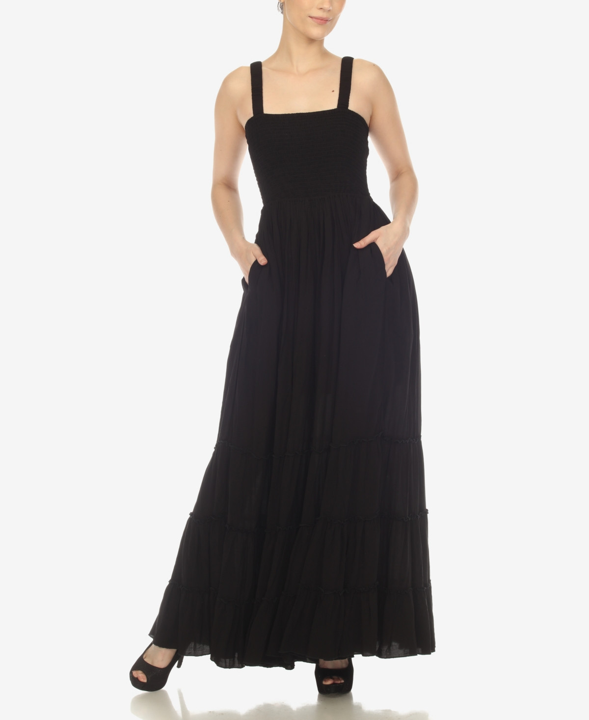 Women's Smocked Ruffle Maxi Dress - Black | Macy's