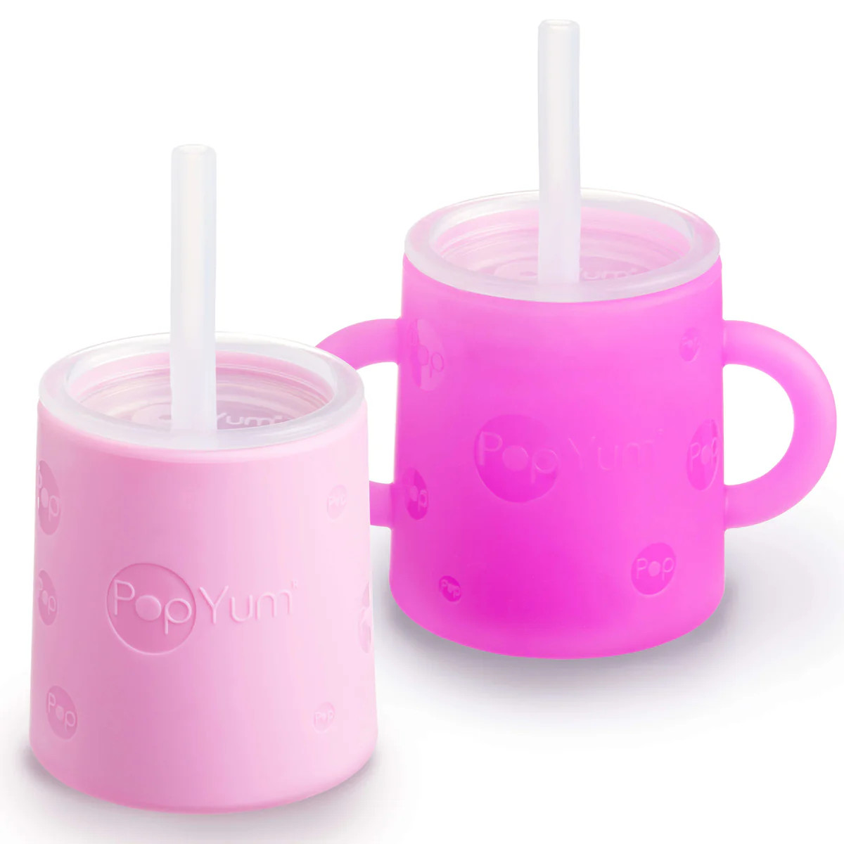 PopYum Silicone Training Cup with Straw + Lid 2-Pack (purple, pink) | PopYum