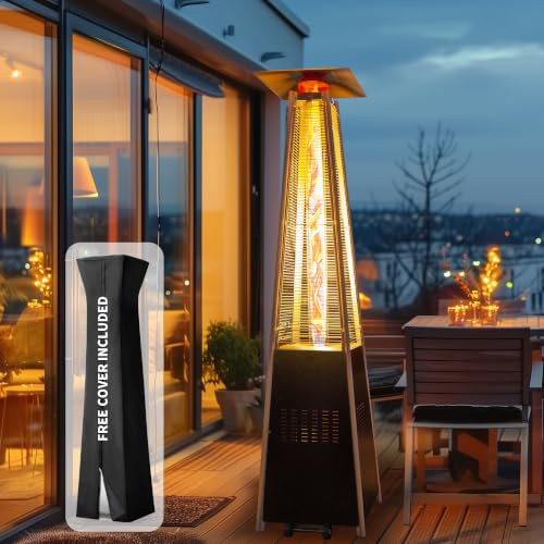 PATIOPIA 48,000 BTU Flame Pyramid Pool Heater, Triple Safety Protection with Patio Cover, Warm Glass Tube Portable Heater with Durable Wheels - Gray | Amazon (US)