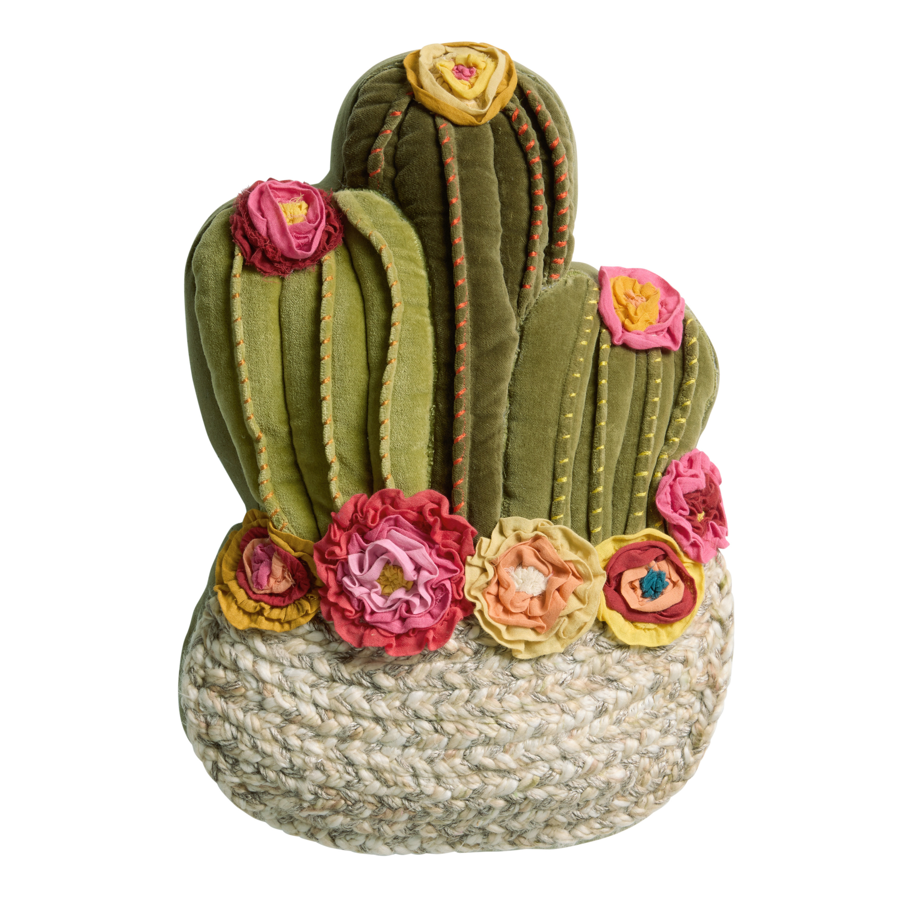 Multicolor Embroidered Potted Cactus Plant Throw Pillow | World Market