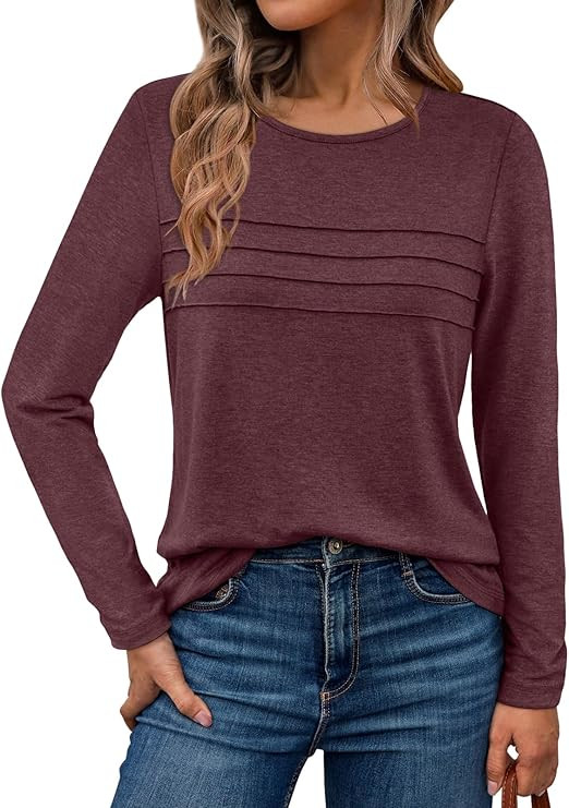 AUTOMET Long Sleeve Shirts for Women Pleated Dressy Casual Business Blouses Trendy Fashion Tunic ... | Amazon (US)