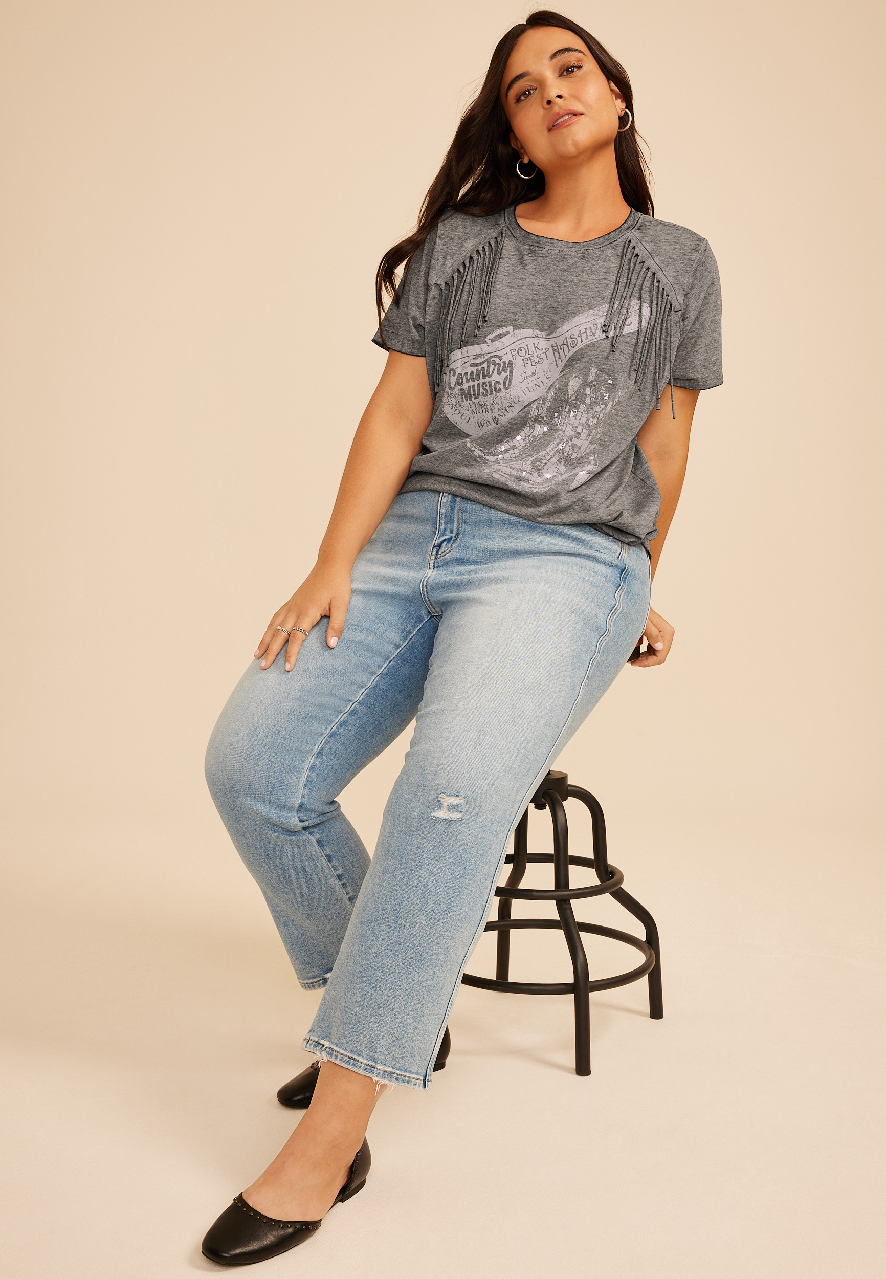 Plus Size Country Music Fringe Trim Classic Graphic Tee | Maurices