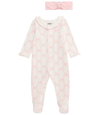 Baby Girls Long Sleeve Bow Printed Footie Coverall | Dillard's