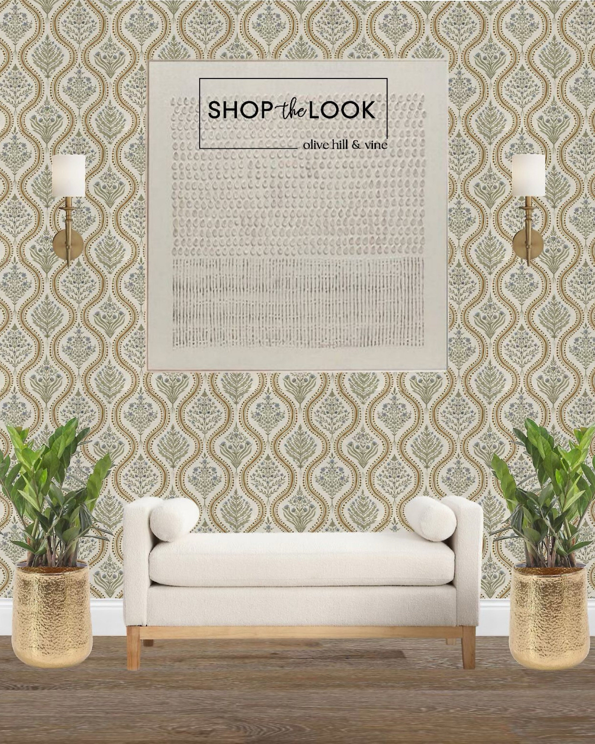 Make your entryway unforgettable with rich textures and timeless charm! Start with damask inspired wallpaper, aged brass sconces, and minimalist art. Flank a boucle bench with gold planters and lush greenery for a look that's warm, inviting, and effortlessly chic. 

#LTKFamily #LTKStyleTip #LTKHome