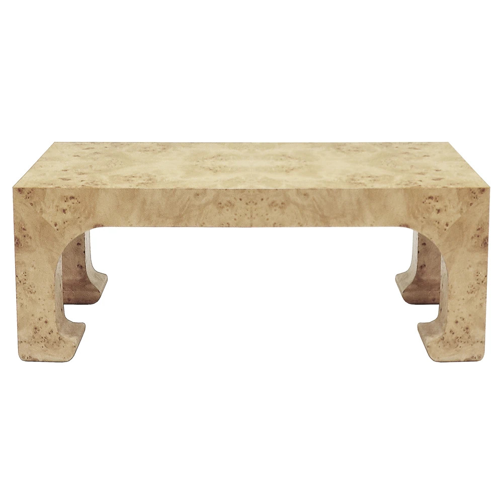 Worlds Away Nicola Modern Classic Brown Burl Rectangular Pagoda Coffee Table | Kathy Kuo Home