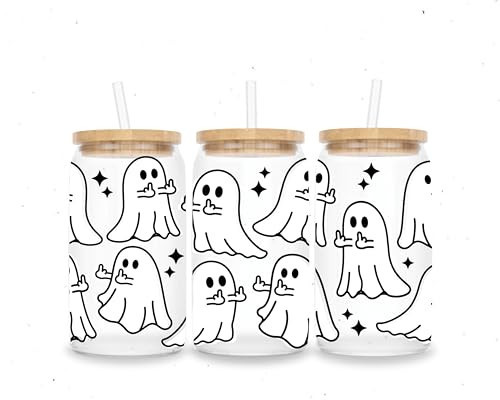 Cute Spooky Horror Halloween Ghosts Iced Glass Cup, Horror Halloween Decoration Gifts, Ghost 16oz Glass Cups with Lids and Straws, Halloween Gifts, Spooky Halloween Tumbler Mug for Women Girls | Amazon (US)