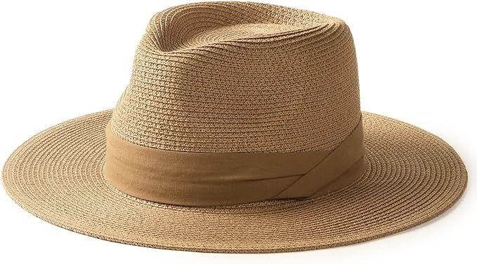 FURTALK Panama Hat Sun Hats for Women Men Wide Brim Fedora Straw Beach Hat UV UPF 50 | Amazon (US)