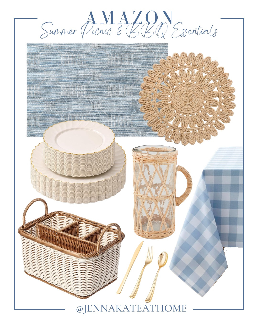 Summer bbq and picnic essentials include place mat, charger, disposable plates, pitcher, table cloth, silverware, and utensils basket.

Summer must haves, picnic must haves, coastal

#LTKHome #LTKSeasonal #LTKSwim