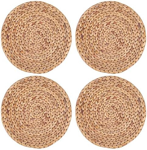 Amazon.com: Yesland 4 Pack 11.8'' Rattan Tablemats and Woven Placemats - Natural Round Braided Wa... | Amazon (US)