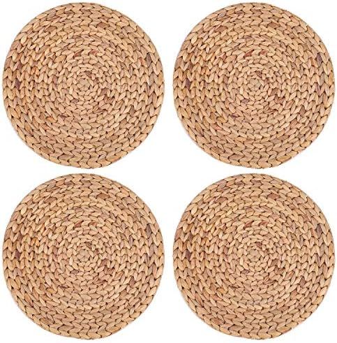 Yesland 4 Pack 11.8'' Rattan Tablemats and Woven Placemats - Natural Round Braided Water Hyacinth We | Amazon (US)