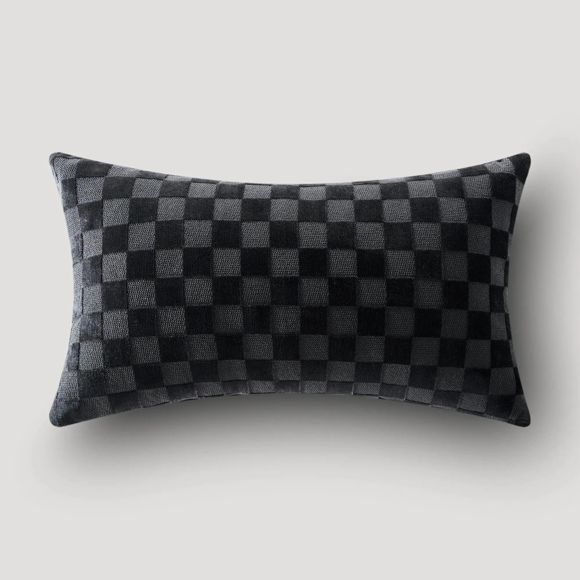 Checker Velvet Lumbar 12" X 22" - Black | Z Gallerie