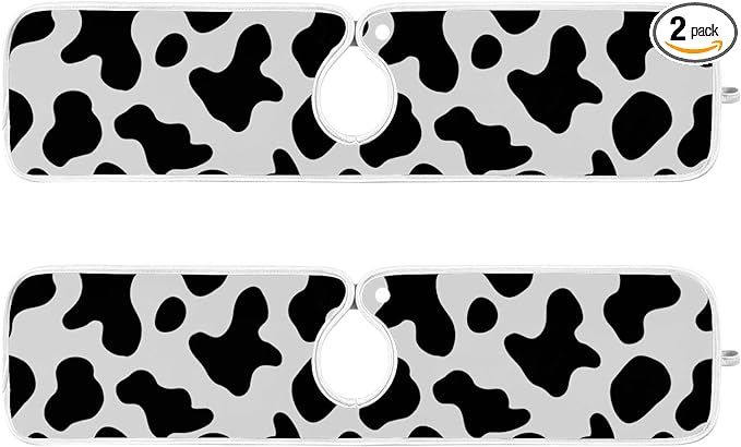Cow Spots Faucet Water Catcher Mat 2 Pack Black and White Farmhouse Drying Mat Absorbent Bathroom... | Amazon (US)
