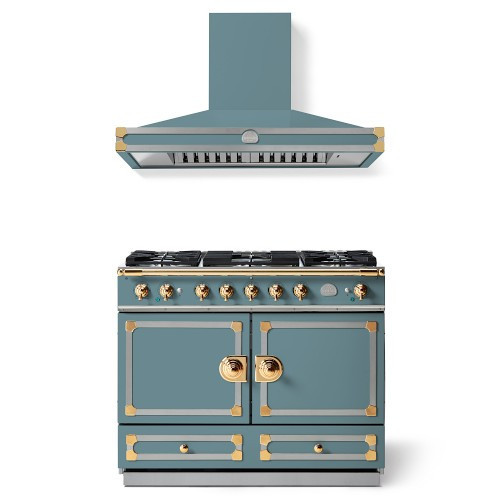 La Cornue CornuFe 110 Range & Hood, Ocean with Polished Brass | Williams-Sonoma