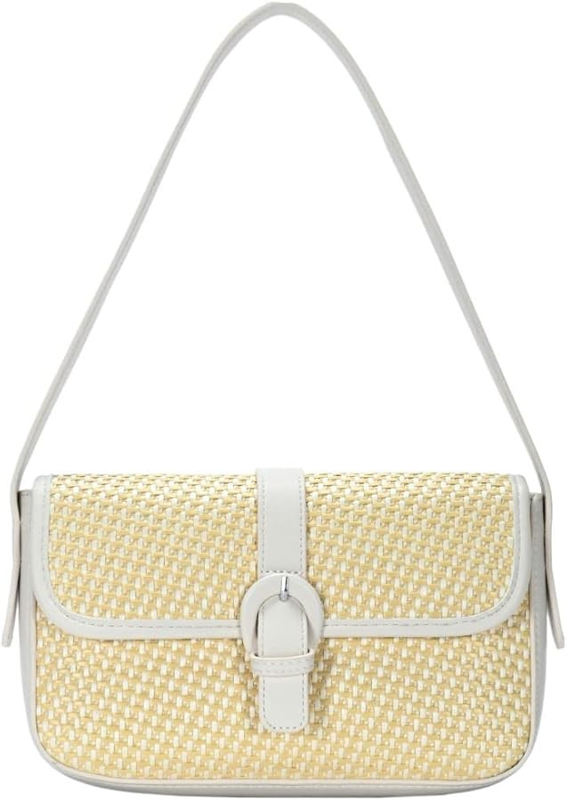 Vegan Leather Rattan Straw Y2K Retro Shoulder Bag Tote Purse Clutch | Amazon (US)