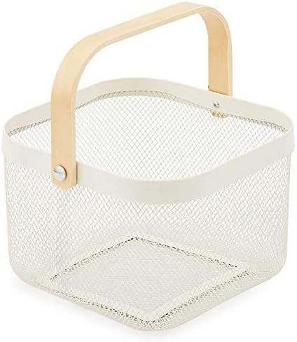 EZOWare White Mesh Steel Storage Organizer Basket Bin with Wood Handle Ideal for Kitchen Bathroom... | Amazon (US)