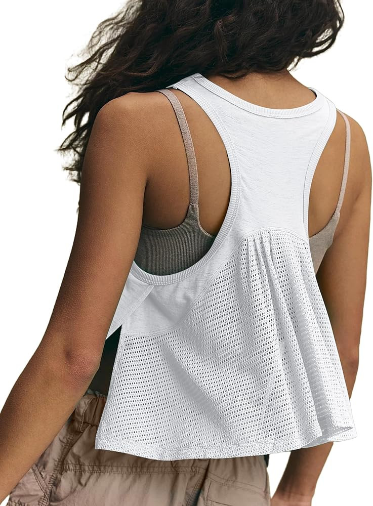 Lauweion Women's High Neck Racer Back Tank Tops Loose Fit Athletic Workout Mesh Back Sleeveless C... | Amazon (US)