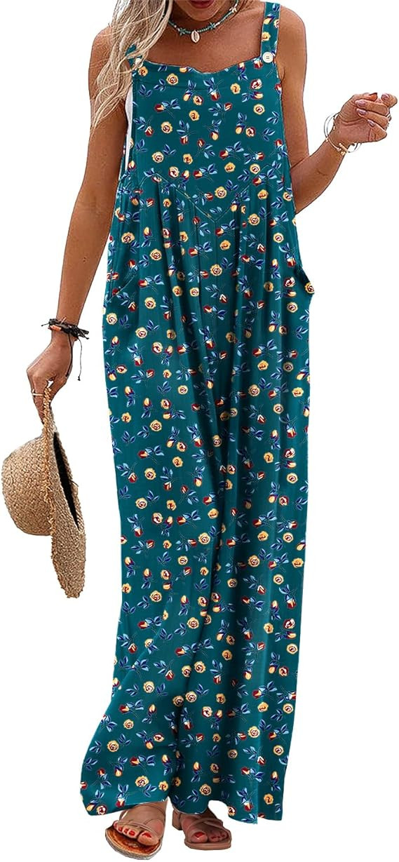 YESNO Women's Summer Casual Overalls Loose Wide Leg Jumpsuits Boho Floral Printed Baggy Rompers w... | Amazon (US)