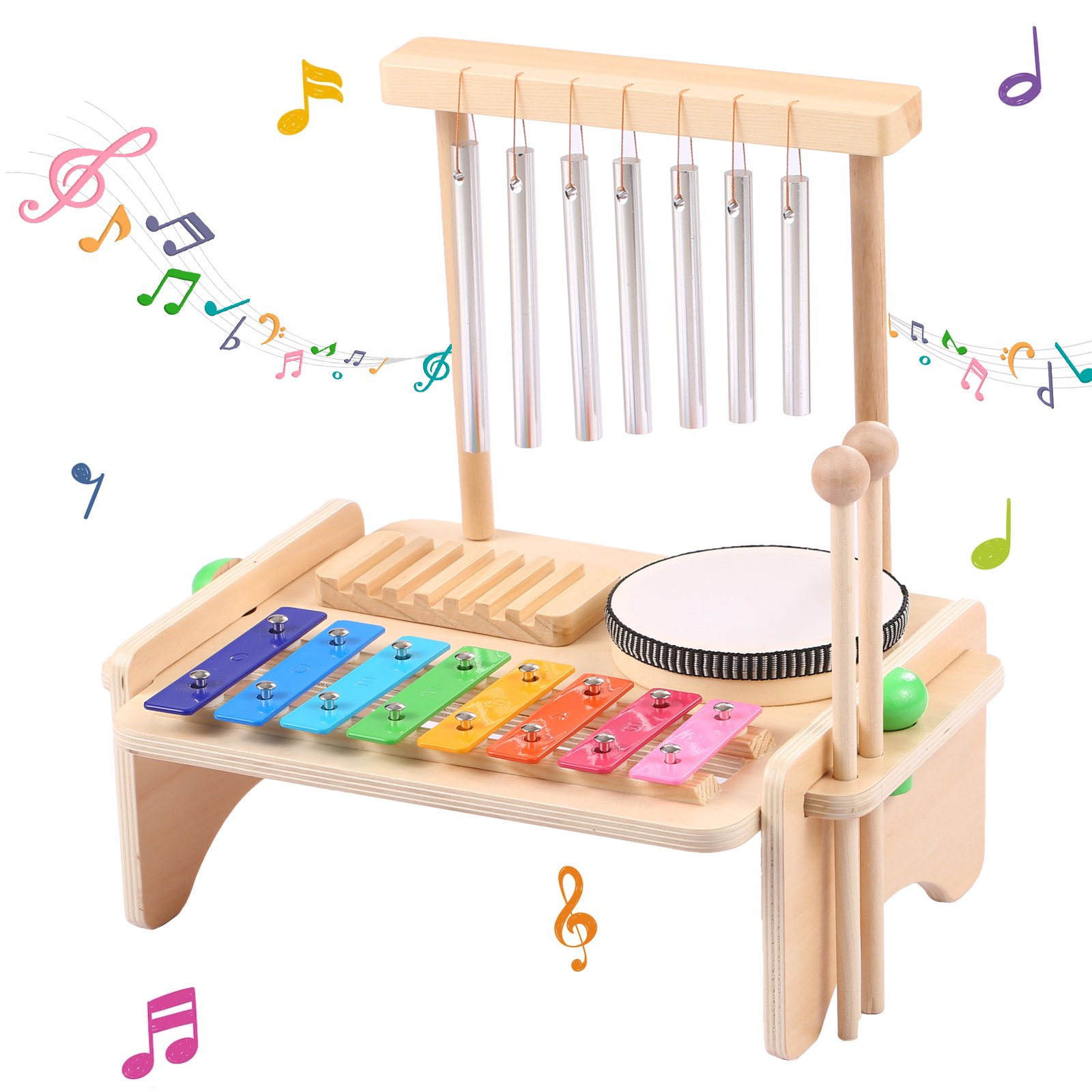 Dcenta Toddler Drum Set, Montessori Musical Toys for Toddlers, 6 in 1 Wooden Percussion Musical I... | Walmart (US)