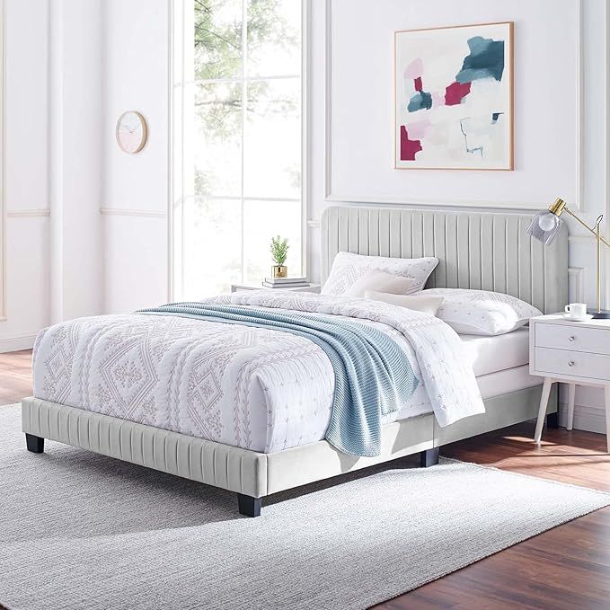 Modway Celine Channel Tufted Performance Velvet Bed, Twin, Light Gray | Amazon (US)