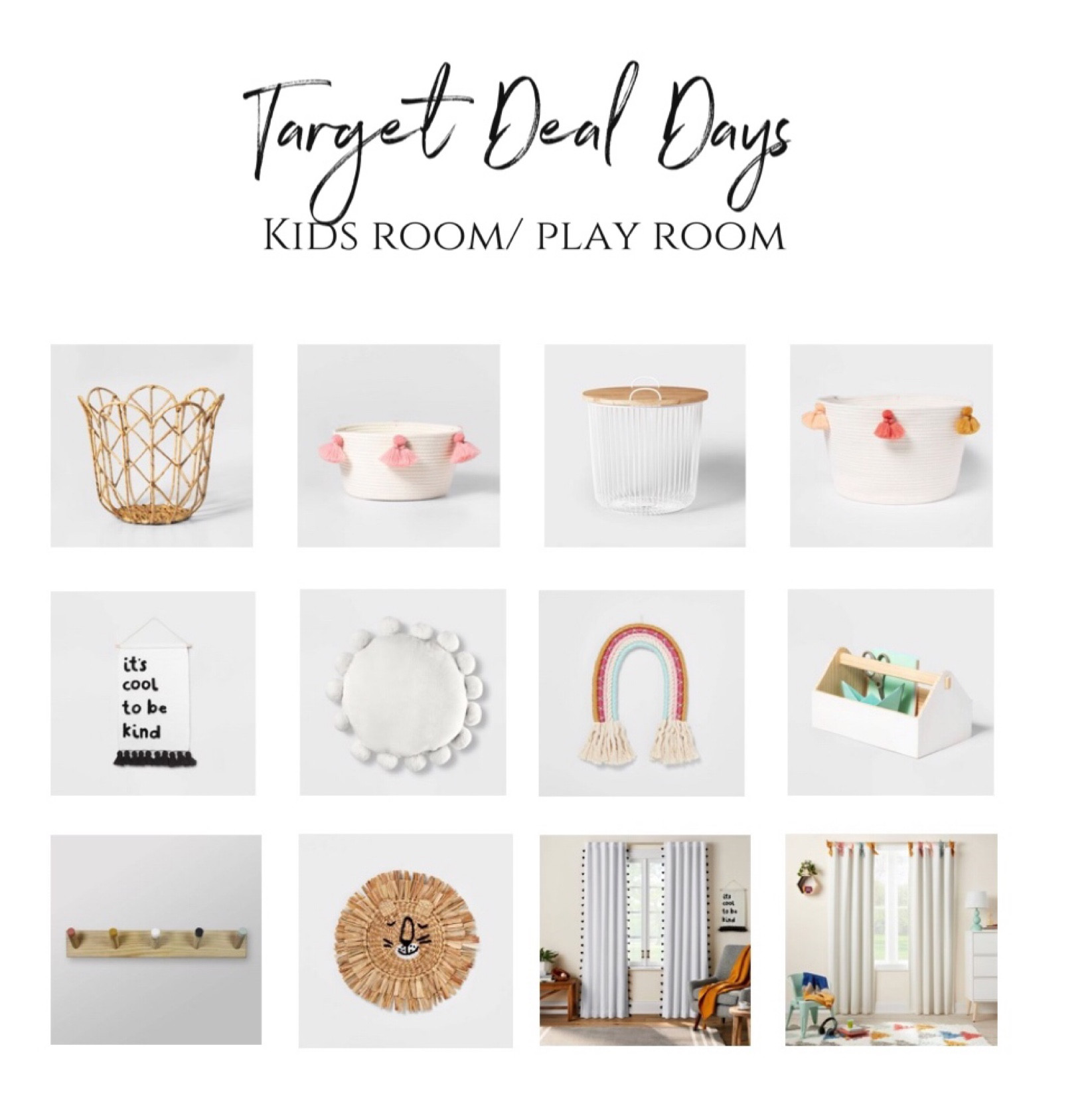 Save 20% off on Target Deal Days on these gender neutral nursery/kids bedroom/ playroom decor, organization, and storage. Pom & tassels, wooden & naturals. Love the blackout curtains with the bows

#LTKhome #LTKsalealert #LTKkids